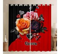 Manfei Cortinas de ventana con diseño de rosas, 2 paneles de 46 pulgadas de ancho x 72 pulgadas de largo, cortinas románticas para adolescentes, adultos, mujeres, amantes, parejas, reinas, decoración