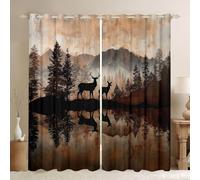 Manfei Cortinas de ventana de ciervo, cabaña de troncos, vida silvestre, niños, niñas, sala de estar, ciervos, caza, dormitorio, decoración del hogar, tratamientos de ventana marrones, juego de 2