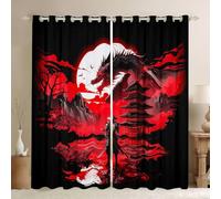 Manfei Cortinas Mystic Western Dragon para dormitorio, 167.6 cm de ancho x 182.9 cm de largo, estilo pintura de tinta, cortinas de ventanas que bloquean del 30% al 50% de la luz, decoración de ventana