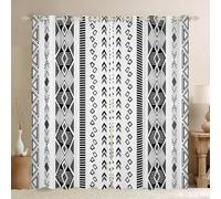 Manfei Cortinas opacas con diseño tribal azteca del suroeste, con líneas geométricas, flechas, cuadradas, vaqueros, retro, decoración de habitación de niños y niñas, color negro y blanco 01, 2 paneles
