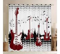 Manfei Cortinas para ventana de guitarra, notas musicales negras, con puntos, decoración de ventana con temática de música rock, decoración de habitación de niños y niñas, juego de 2 paneles con