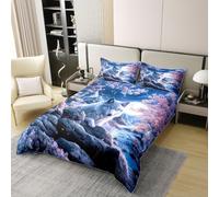 Manfei Cute Wolf - Juego de funda de edredón 100 % algodón, tamaño Super King, juego de ropa de cama de 3 piezas con diseño de flores rosas, diseño de animales salvajes, decoración de habitación de