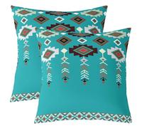 Manfei Funda de almohada azul tribal occidental, estilo azteca, bohemio, funda de almohada para sofá cama, funda de cojín con estampado étnico bohemio exótico de doble cara, decoración de habitación