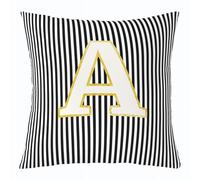 Manfei Funda de almohada con letras a rayas de 22 x 22 pulgadas, paquete individual, funda de almohada reversible del alfabeto a rayas negras, funda de almohada con monograma de letra A para niños