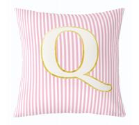 Manfei Funda de almohada con monograma de letra Q de 22 x 22 pulgadas, funda de cojín reversible con letras iniciales a rayas rosas y blancas para sofá, funda de cojín reversible con letra inicial a
