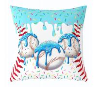 Manfei Funda de almohada de béisbol de color crema de 16 x 16 pulgadas, paquete individual, funda de almohada reversible de helado deportivo, funda de almohada con textura de bola roja y blanca para