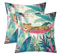 Manfei Funda de almohada de doble cara con diseño de guepardo y hojas de palmera en acuarela, para decoración de habitación de niños y niñas, funda de cojín de animales de la selva para cama, sofá, 2