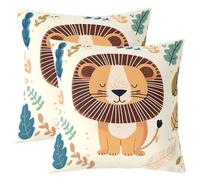 Manfei Funda de almohada de doble cara con diseño de león y selva, para decoración de habitación de niños y niñas, funda de cojín para cama, sofá, 2 unidades de 22 x 22 pulgadas