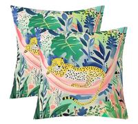 Manfei Funda de almohada de guepardo con diseño de hoja de palmera, plantas tropicales, de doble cara, para decoración de habitación de niños y niñas, funda de cojín de animales de la selva para cama