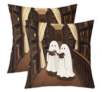 Manfei Funda de almohada de lectura de fantasmas retro de doble cara para decoración de habitación de niños y niñas, funda de cojín con temática de Halloween, funda de cojín para cama, sofá, 2