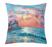 Manfei Funda de almohada de playa para niños, funda de almohada de doble cara con océano, atardecer costero, mar, decoración del hogar de moda hawaiana, color naranja y azul, 1 paquete de 20 x 20