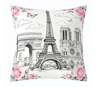 Manfei Funda de cojín con diseño de la Torre Eiffel, diseño de arquitectura francesa, para niños, niñas, mujeres, rosa, mariposa, estilo romántico, funda de cojín para cama, sofá, 16 x 16 pulgadas