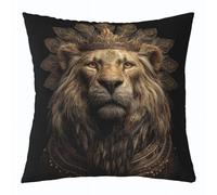 Manfei Funda de cojín con diseño de león en 3D, diseño tribal étnico, animales salvajes, corona, león, africano, vida silvestre, funda de almohada para sofá, funda de almohada suave color negro dorado