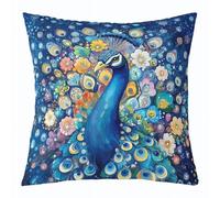 Manfei Funda de cojín con diseño de pavo real en acuarela, de plumas de pavo real, estilo chino, funda de cojín con pintura al óleo para sofá, fundas de almohada suaves de color azul y amarillo, 24 x