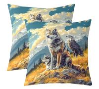 Manfei Funda de cojín cuadrada con diseño de águila y lobo de 18 x 18 pulgadas, diseño de paisaje natural de doble cara para cama, sofá, animales salvajes, paquete de 2 fundas de almohada cuadradas