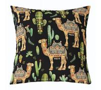 Manfei Funda de cojín de camello bohemio, diseño de cactus del desierto, funda de cojín tribal étnico para sala de estar, color amarillo y negro, fundas de almohada suaves, 22 x 22 pulgadas