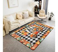 Manfei Hello Fall - Alfombra naranja con diseño de camión, calabazas, hojas de arce, alfombras de entrada para decoración de habitación de niños y niñas, alfombras absorbentes antideslizantes a