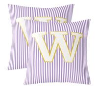 Manfei Juego de 2 fundas de almohada con letra W para niños y adolescentes, fundas de cojín con letras iniciales de rayas moradas de 22 x 22 pulgadas, fundas de cojín modernas con rayas estéticas para