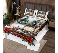 Manfei Juego de colcha de invierno de Navidad, tamaño doble, juego de colcha de flores rojas y frutas, 3 piezas, colcha acolchada retro con 2 fundas de almohada, decoración de habitación de niños