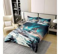 Manfei Juego de funda de edredón 100 % algodón de lobo gris, tamaño King, juego de ropa de cama de 3 piezas, diseño de animales salvajes, decoración de habitación de niños y niñas, 2 fundas de