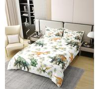 Manfei Juego de funda de edredón de 100 % algodón con diseño de dinosaurios, tamaño Super King, juego de ropa de cama de 3 piezas, diseño de animales salvajes, decoración de habitación de niños y