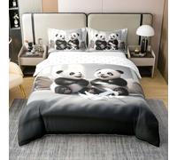 Manfei Juego de funda de edredón de 100 % algodón con diseño de pandas, tamaño King, juego de ropa de cama de 3 piezas, funda de edredón de animales salvajes kawaii, decoración de habitación de niños