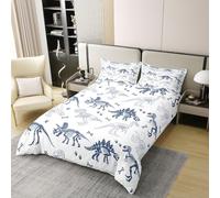 Manfei Juego de funda de edredón de 100 % algodón, tamaño individual, diseño de animales salvajes antiguos, 2 piezas, funda de edredón blanca y azul marino, decoración de habitación de niños y niñas
