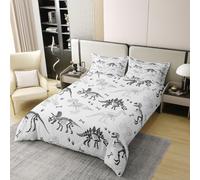 Manfei Juego de funda de edredón de 100 % algodón, tamaño individual, diseño de animales salvajes antiguos, 2 piezas, funda de edredón negra y gris, decoración de habitación de niños y niñas, 1 funda