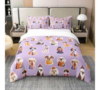 Manfei Juego de funda de edredón Kawaii Dog 100% algodón, tamaño King, lindo juego de ropa de cama de 3 piezas, funda de edredón para amantes de los perros, decoración de habitación de niños y niñas