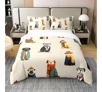 Manfei Juego de funda de edredón Kawaii Dog 100% algodón, tamaño King, lindo juego de ropa de cama de 3 piezas, funda de edredón para amantes de los perros, decoración de habitación de niños y niñas