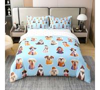 Manfei Juego de funda de edredón Kawaii Dog 100 % algodón, tamaño Super King, juego de ropa de cama de 3 piezas, funda de edredón de animales de cachorro, decoración de habitación de niños y niñas, 2