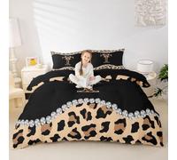 Manfei Juego de ropa de cama de 3 piezas con letra inicial en T, funda de edredón ultrasuave con estampado de leopardo para niños y niñas, funda de edredón ultrasuave (sin edredón), funda de edredón