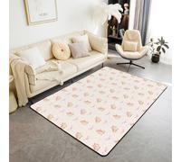 Manfei Kawaii Rabbit - Alfombra antideslizante para niños y niñas, diseño de conejo con lazo, para entrada, para primavera, Pascua, animales, decoración de sala de estar, color beige, rosa, marrón, 5