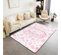 Manfei Linda alfombra de área con letra U de vaquera, color rosa y crema dulce, alfombras de entrada para decoración de habitación de niños y niñas, estampado de puntos de vaca Kawai, alfombras