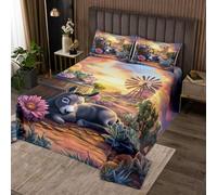 Manfei Lindo juego de colcha de burro tamaño King, juego de colcha de flores suculentas, 3 piezas, colcha acolchada estilo occidental con 2 fundas de almohada, decoración de habitación de niños