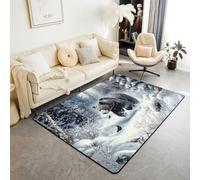 Manfei Lodge - Alfombra decorativa con diseño de oso de cabaña, estilo invernal, para sala de estar, dormitorio, caza, animales salvajes, alfombra gris y azul, 5 x 6 pies 6 pulgadas