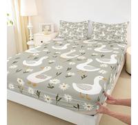 Manfei Lovely Goose - Sábana bajera ajustable de tamaño doble, juego de ropa de cama de animales salvajes, 3 piezas, sábanas de estilo rústico con 2 fundas de almohada, decoración de habitación de