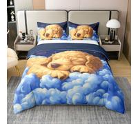 Manfei Lovely Puppy Dog - Juego de funda de edredón 100 % algodón, tamaño Super King, juego de ropa de cama de 3 piezas, funda de edredón para amantes de los perros, decoración de habitación de niños