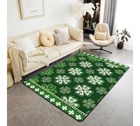 Manfei Lucky Clover - Alfombra de área con hojas de trébol verde y blanco para interiores, alfombras de entrada para niños y niñas, decoración de habitación de niños y niñas, alfombras absorbentes