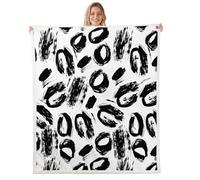 Manfei Manta blanca y negra de forro polar con pintura artística moderna, manta de forro polar con graffiti, manta abstracta goemétrica acogedora para cama, sofá, decoración de habitación de niños y