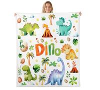 Manfei Manta de dinosaurio de dibujos animados, manta de forro polar con huevos de dinosaurio, cocos, plantas, acogedora, para cama, sofá, decoración de habitación de niños y niñas, suave y