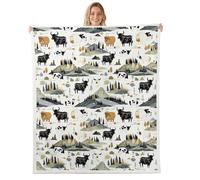 Manfei Manta de estilo suroeste, tamaño Queen, diseño de animales salvajes, vaca, oveja, manta de cama para niños, adolescentes y adultos, pinos naturales, montaña rústica, manta de forro polar para