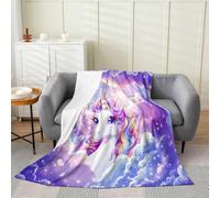 Manfei Manta de felpa de unicornio de dibujos animados, bonita manta de forro polar de franela Kawaii para niños, niñas y adolescentes, para todas las estaciones, manta de cama de animales de ensueño