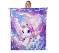 Manfei Manta de felpa de unicornio de dibujos animados, bonita manta de forro polar de franela Kawaii para niños, niñas y adolescentes para todas las estaciones, manta de cama de animales de ensueño