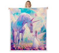 Manfei Manta de forro polar de franela de unicornio de 40 x 50 pulgadas, romántica manta mullida de hadas y mariposas rosas para sofá, sofá, fantasía estética, para todas las estaciones, mantas de