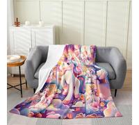 Manfei Manta de forro polar de franela de unicornios de dibujos animados, 60 x 80 pulgadas, bonita manta mullida kawaii para sofá, sofá, nubes de ensueño, retazos para todas las estaciones, mantas de