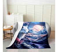 Manfei Manta de franela con diseño de lobo blanco, acuarela, rosa, floral, árboles, manta acogedora para cama, sofá, decoración de habitación de niños y niñas, suave y transpirable (40 x 50 pulgadas)