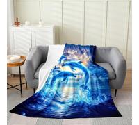 Manfei Manta de franela de forro polar con diseño de delfín de 40 x 50 pulgadas, bonita manta mullida de animales del océano para sofá, puesta de sol, cielo marino, para todas las estaciones, manta de