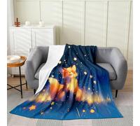 Manfei Manta de franela de forro polar con diseño de zorro de 101.6 x 127.0 cm, manta mullida de noche estrellada para sofá, sofá, manta de cama de animales salvajes, mantas ligeras de felpa, color