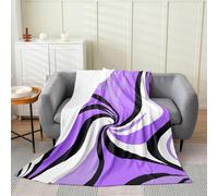 Manfei Manta de franela geométrica a rayas vórtices, manta de cama de retazos de línea abstracta, obra de arte moderna, decoración de sofá para niñas y niños, manta mullida negra y morado, tamaño